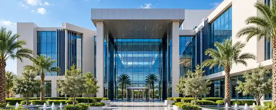 مشهد معماري توضيحي لبيئة تعليمية حديثة